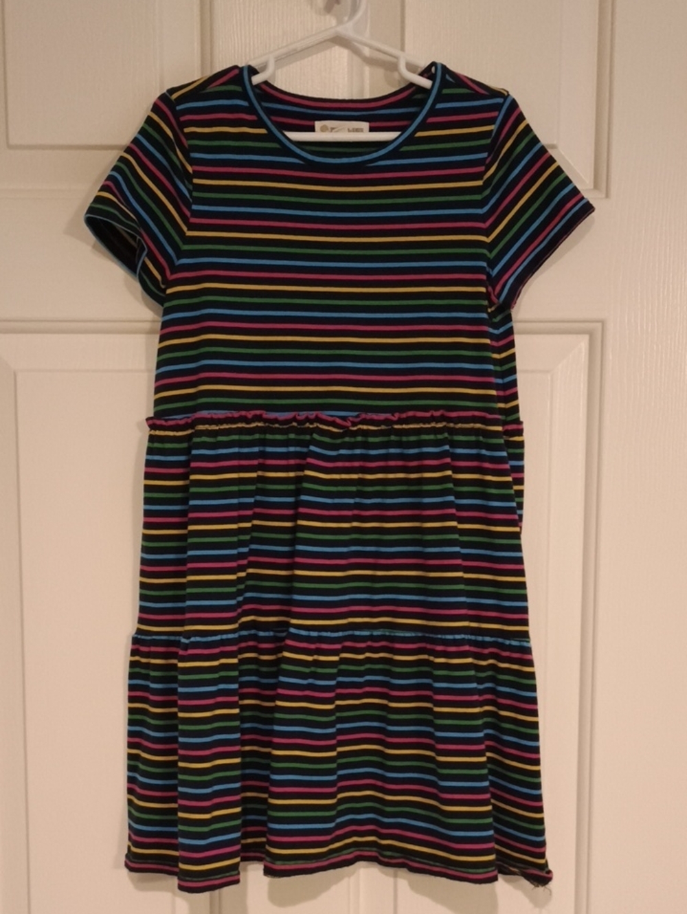 Tucker + Tate Black Multicolor Striped Short Sleeve Tiered Knit Dress